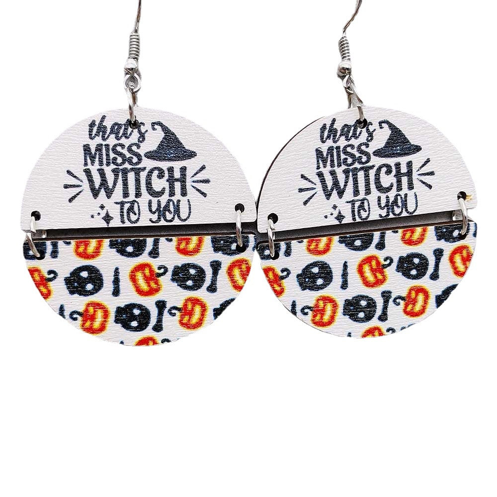 Wholesale Halloween Two Half Circles Patchwork Wooden Earrings